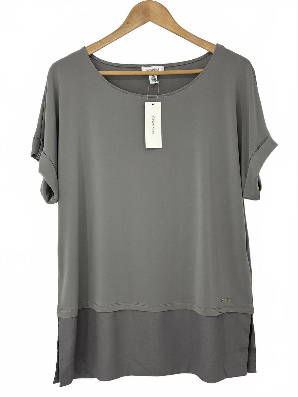 Calvin Klein Women's Gray Layered Short Sleeve Top Size Large - NWT
